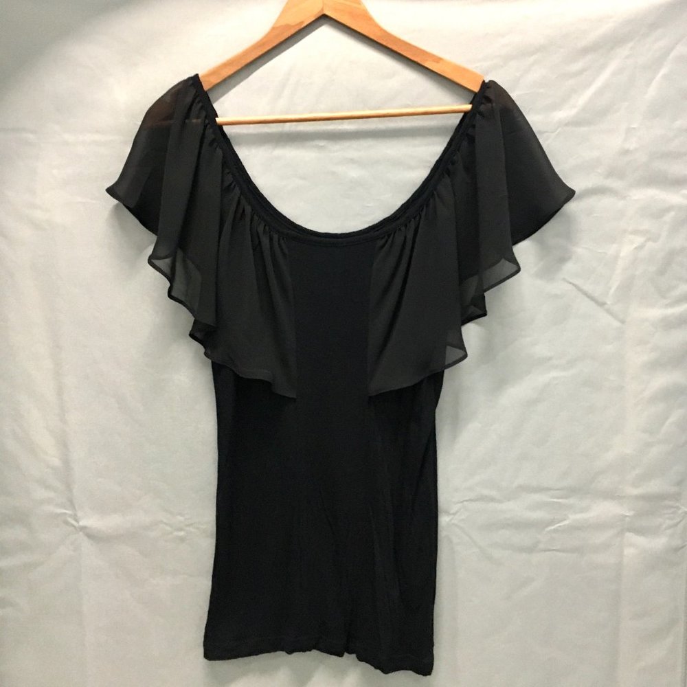 KENSIE Cotton & Chiffon Ruffle Top | Size S